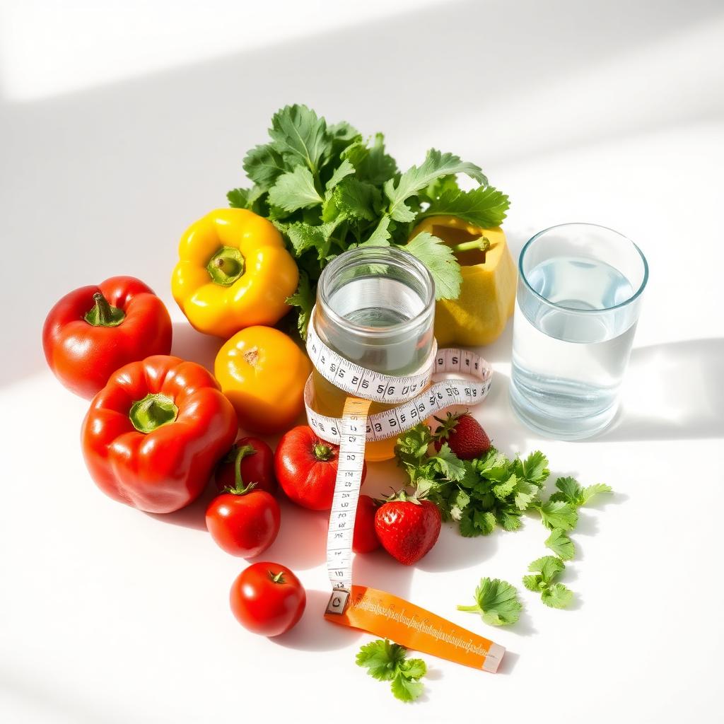 Fresh vegetables, fruit, and water representing the Natural Weight Loss program